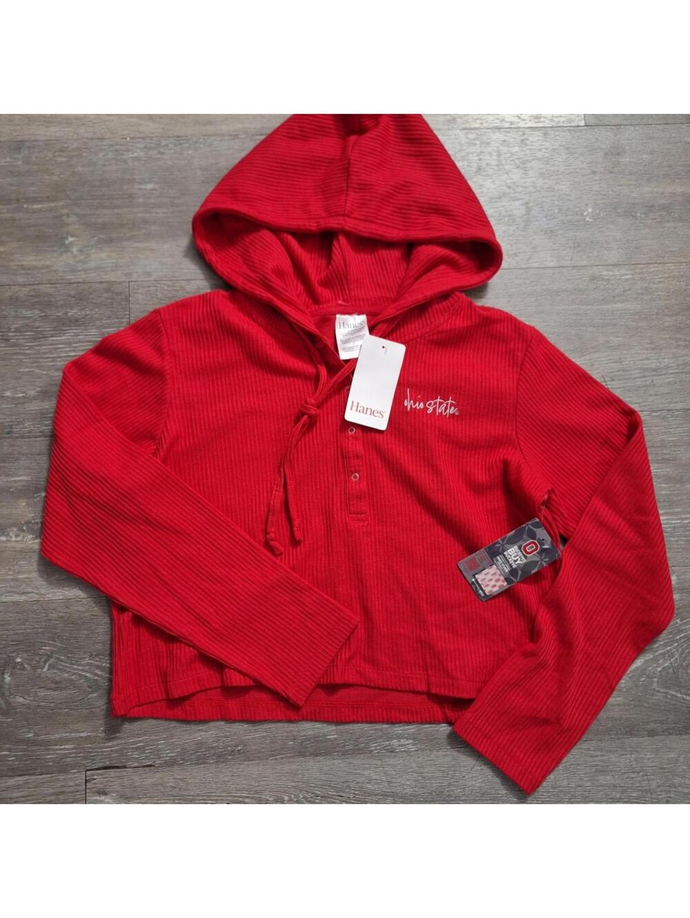 Hanes Vibrant Red Hooded Ohio State Crop Top, NWT